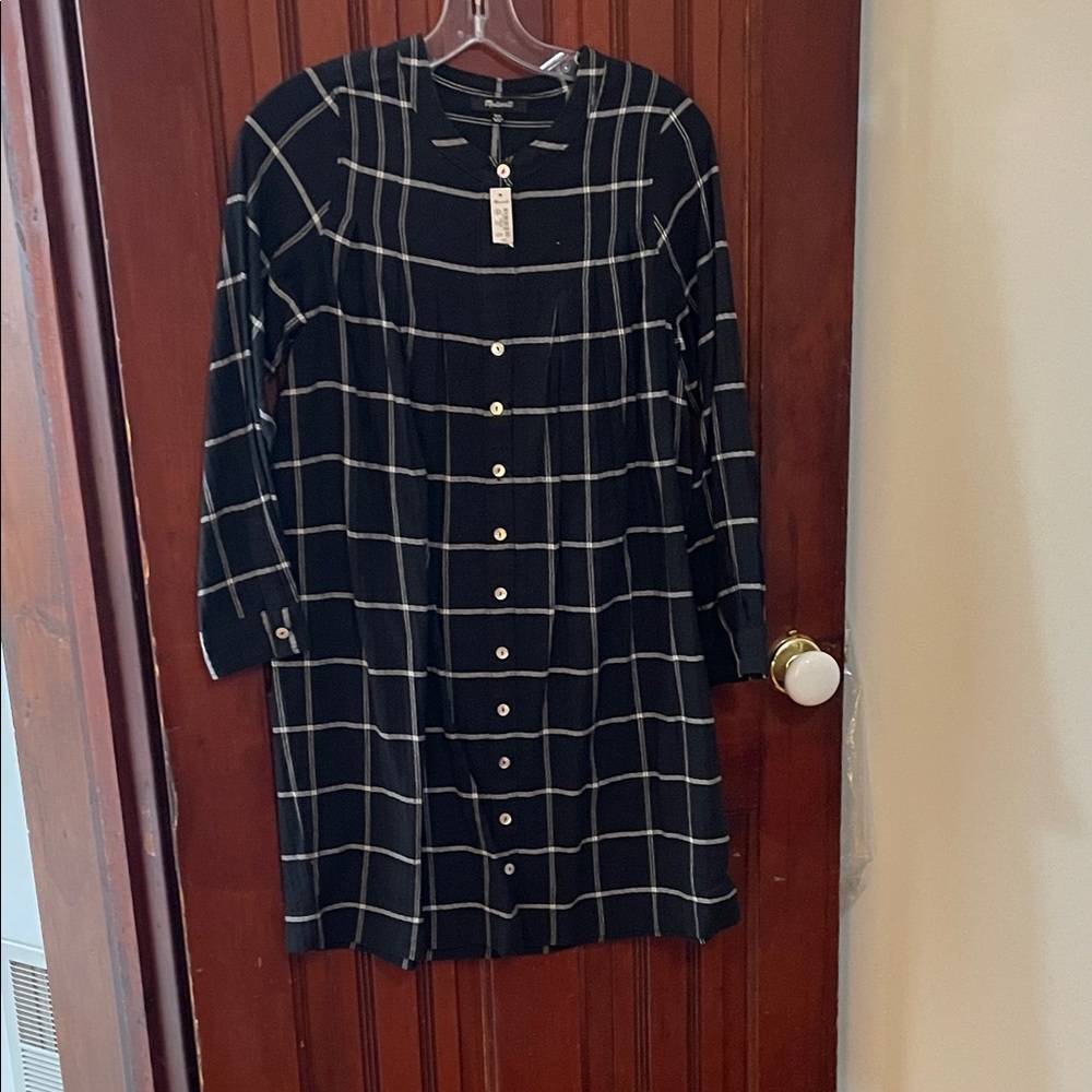Madewell Black Plaid Button-Down Dress